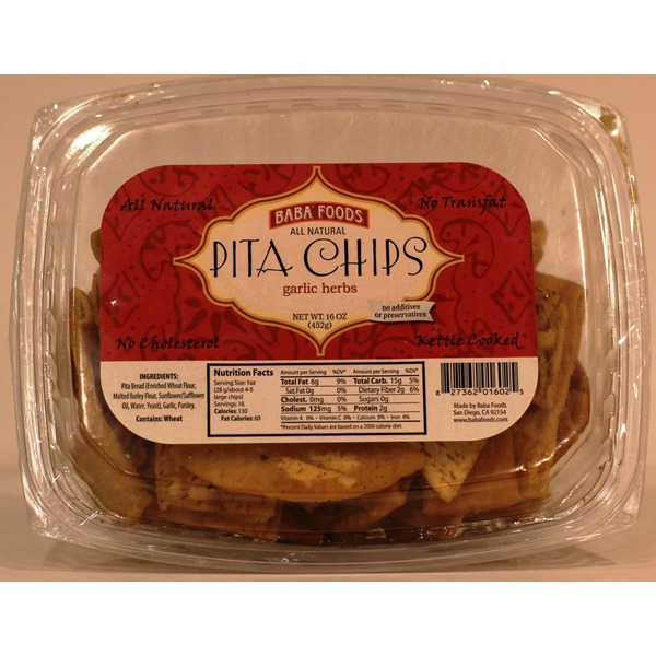 Picture of Baba Foods KHCH00312315 Garlic Herbs Pita Chips, 16 oz