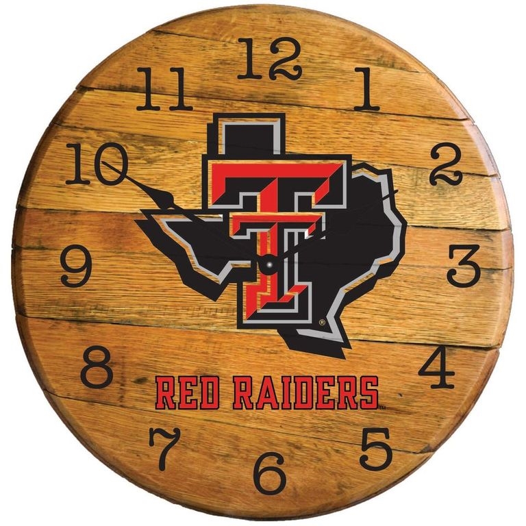 Picture of Barrel-Tops BTC-TTU-01 NCAA-TEXAS TECH RED RAIDERS Oak Barrel Clock