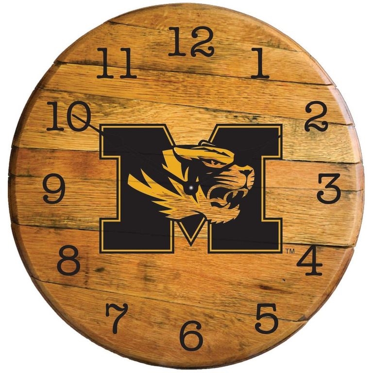 Picture of Barrel-Tops BTC-MIZ-01 NCAA-MISSOURI TIGERS Oak Barrel Clock