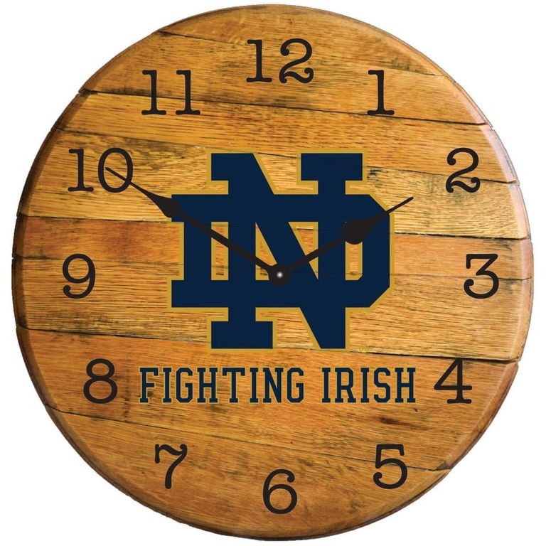 Picture of Barrel-Tops BTC-ND-01 NCAA-NOTRE DAME FIGHTING IRISH Oak Barrel Clock