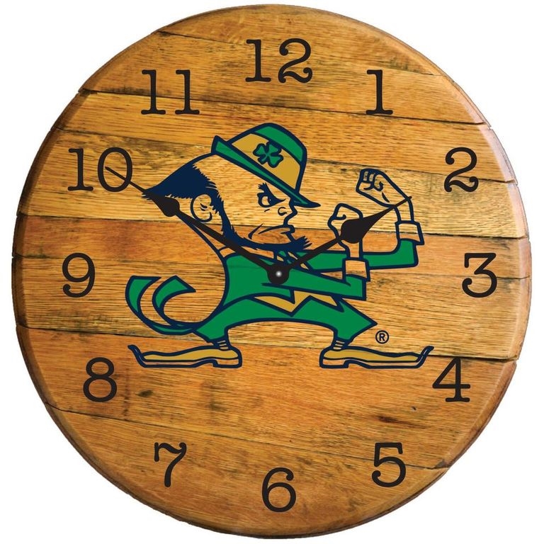 Picture of Barrel-Tops BTC-ND-02 NCAA-NOTRE DAME FIGHTING IRISH Oak Barrel Clock