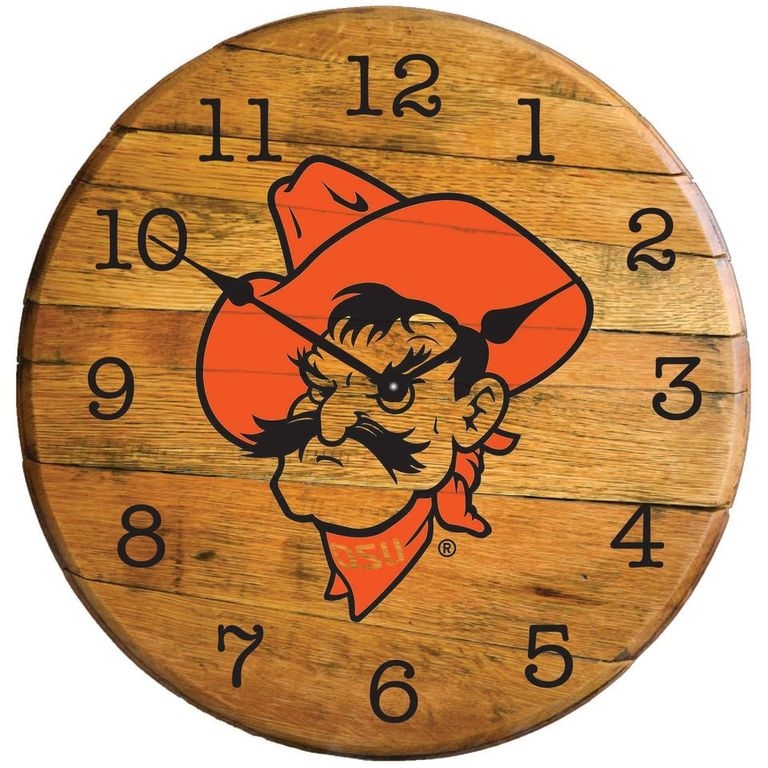 Picture of Barrel-Tops BTC-OSU-01 NCAA-OSU COWBOYS Oak Barrel Clock