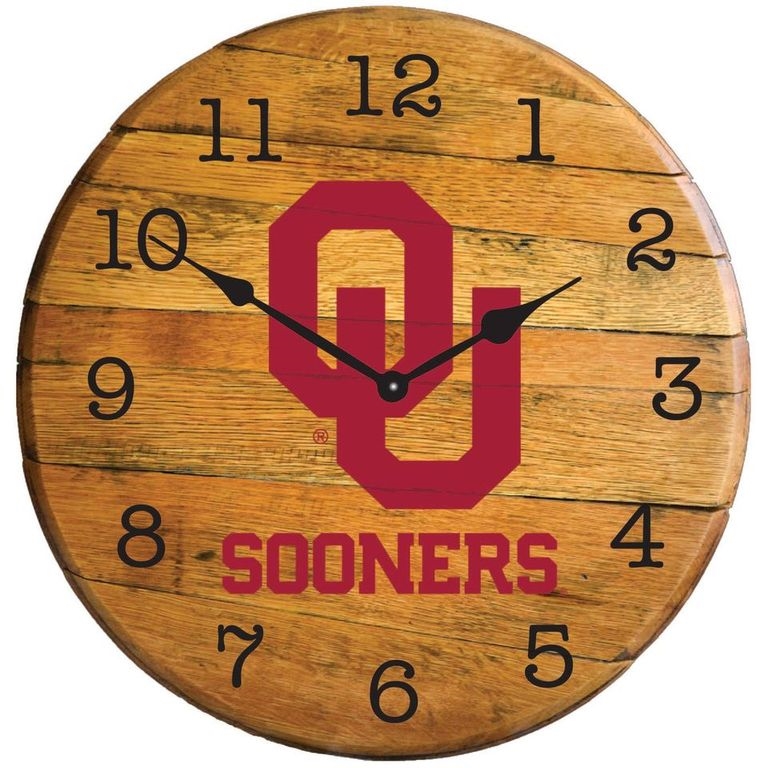Picture of Barrel-Tops BTC-OU-01 NCAA-OKLAHOMA SOONER Oak Barrel Clock