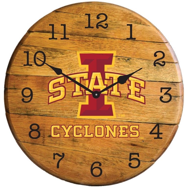 Picture of Barrel-Tops BTC-IAST-01 NCAA-IOWA STATE CYCLONES Oak Barrel Clock