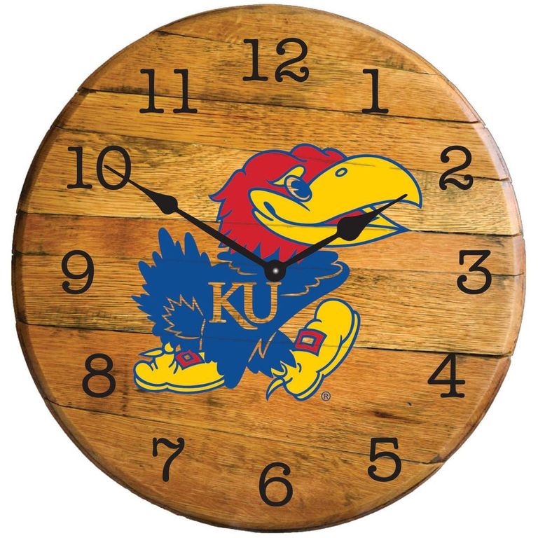 Picture of Barrel-Tops BTC-KU-01 NCAA-KANSAS JAYHAWKS Oak Barrel Clock