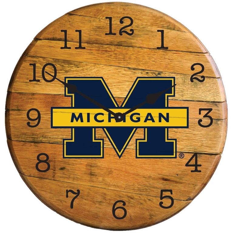 Picture of Barrel-Tops BTC-MICH-01 NCAA-MICHIGAN WOLVERINES Oak Barrel Clock