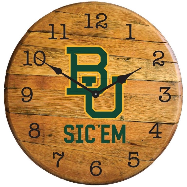 Picture of Barrel-Tops BTC-BAY-01 NCAA-BAYLOR BEARS Oak Barrel Clock