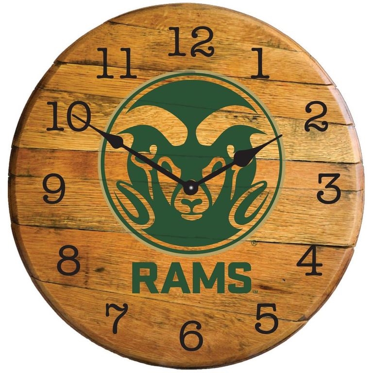 Picture of Barrel-Tops BTC-CSU-01 NCAA-CSU RAMS Oak Barrel Clock