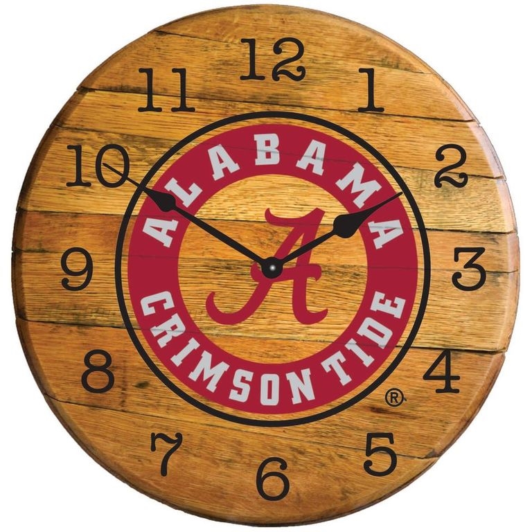 Picture of Barrel-Tops BTC-ALA-01 NCAA-ALABAMA CRIMSON TIDE Oak Barrel Clock