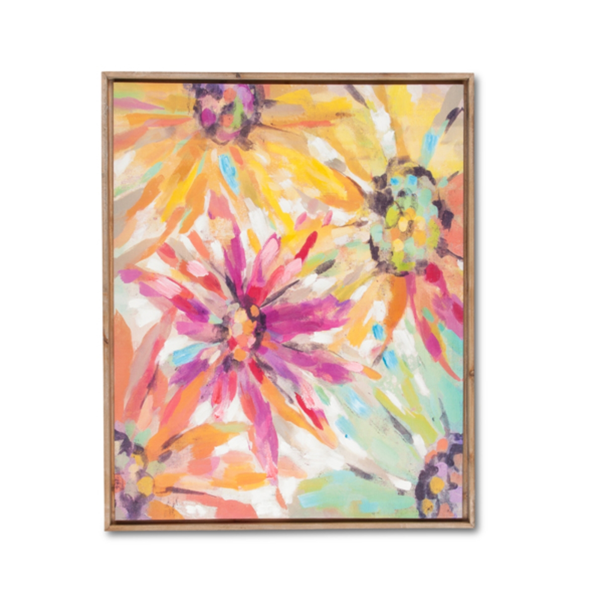 Picture of Gerson 93690EC 32 in. Colorful Canvas Flower Wall Art with Natural Wood Frame - Multi Color