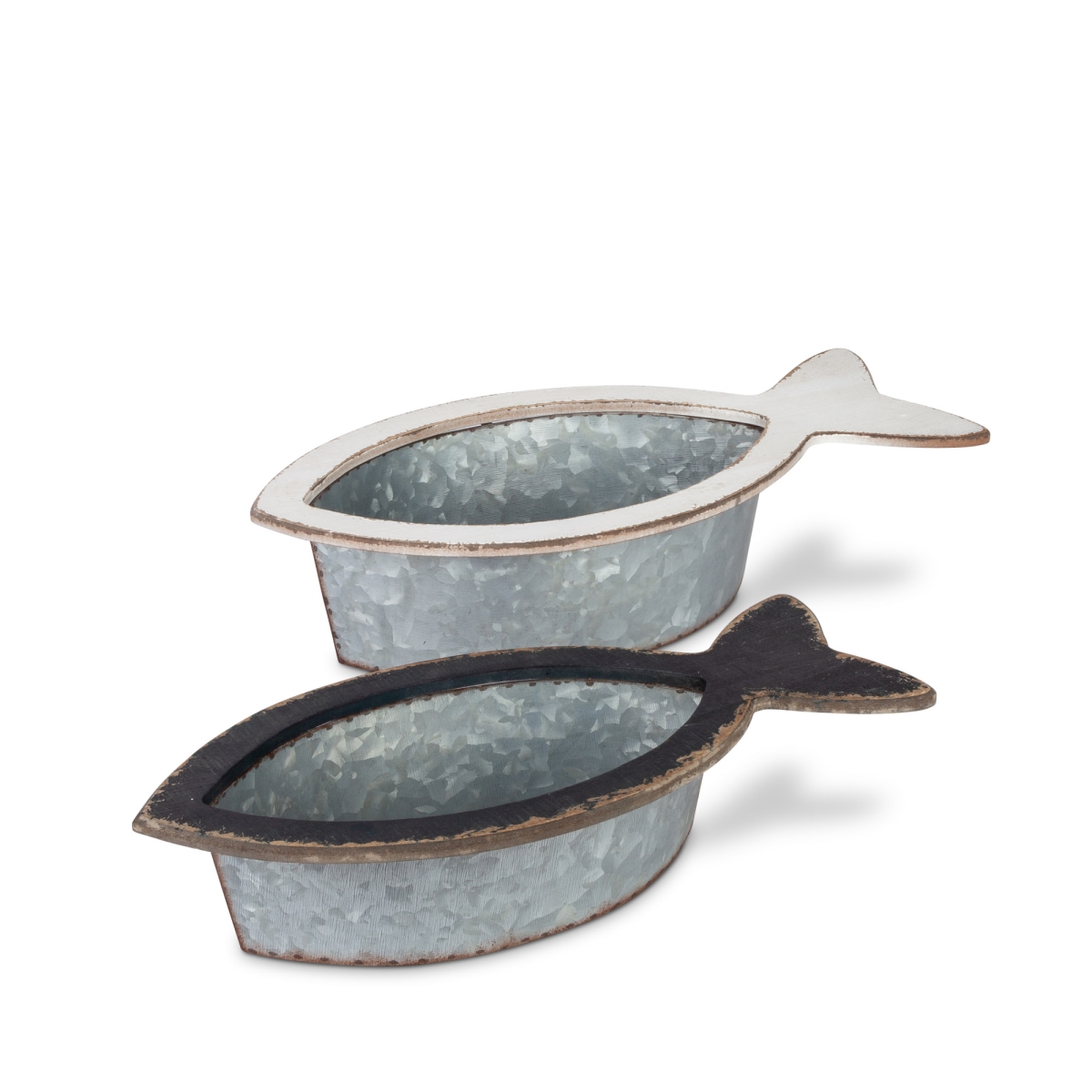 Picture of Gerson 94634EC Assorted Nested Galvanized Fish-Shaped Buckets with Painted Wood Edges - Multi Color - Set of 2
