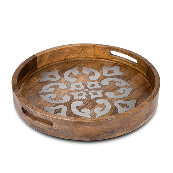 Gg Collection Mango Wood with Metal Inlay 20 in. Round Herit