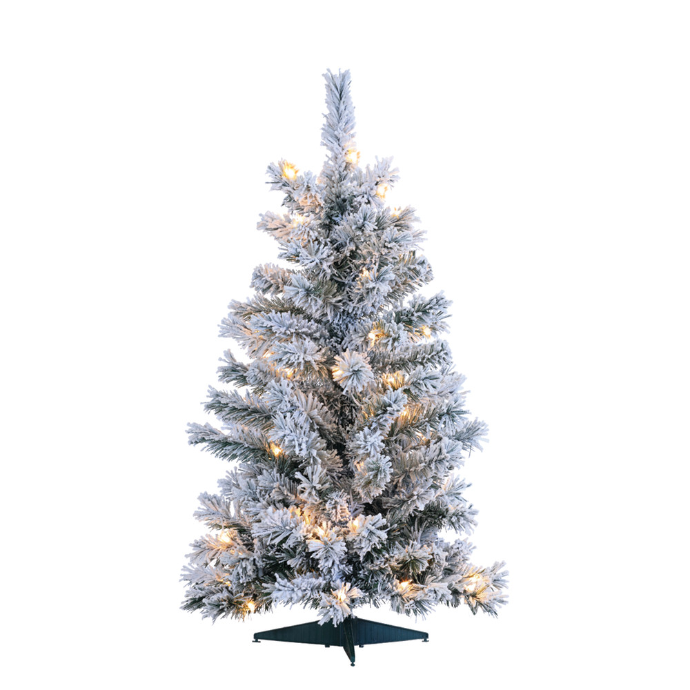 1484--30CF 3 ft. Flocked Colorado Spruce Christmas Tree with 50 UL Clear Lights, Green -  Sterling