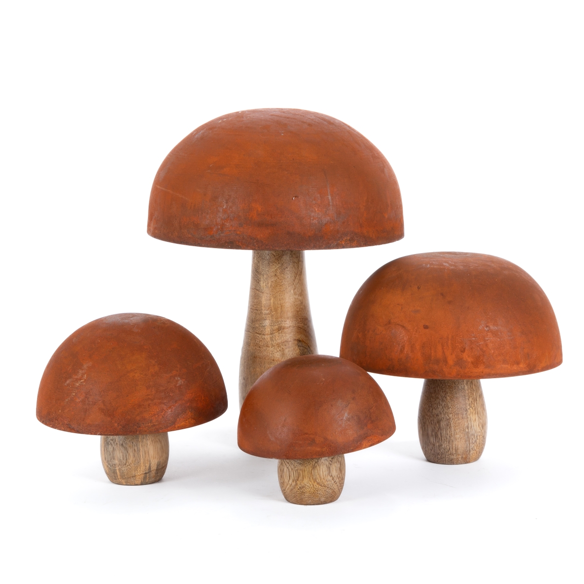 Picture of Gerson International 2710280EC Rustic Metal & Wood Mushroom Figurines - Set of 4
