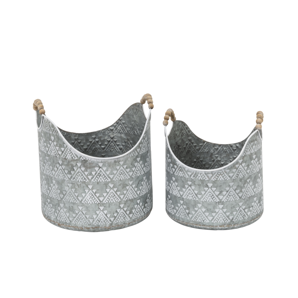 Picture of Gerson 2627920EC Rustic Metal Buckets with Wood Bead Handles&#44; Grey - Set of 2