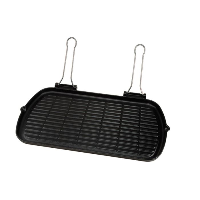 V174-2 10.5 x 20 in. Enamel-Coated Cast Iron Grill Plate with Removable Handle, 2-Burner - Black