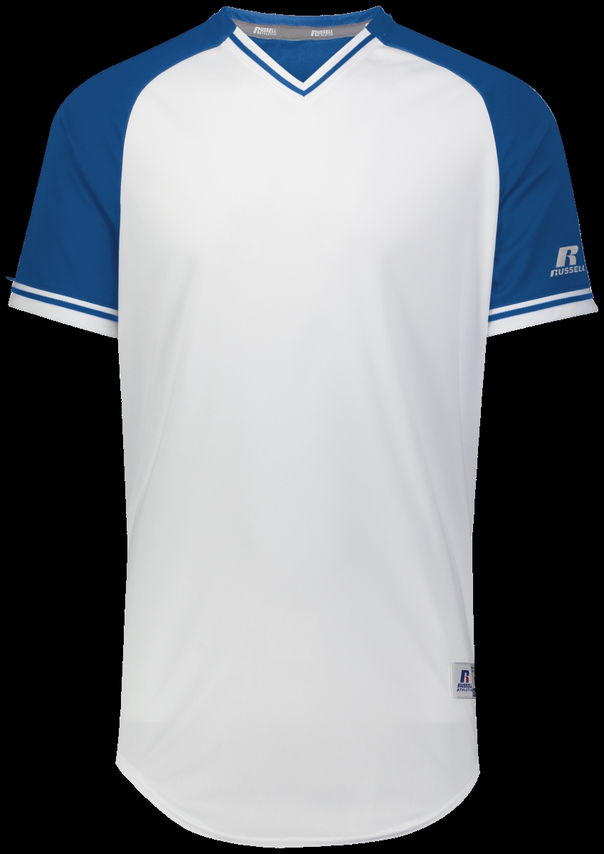 Adult Classic V-Neck Jersey, White & Royal - 2XL