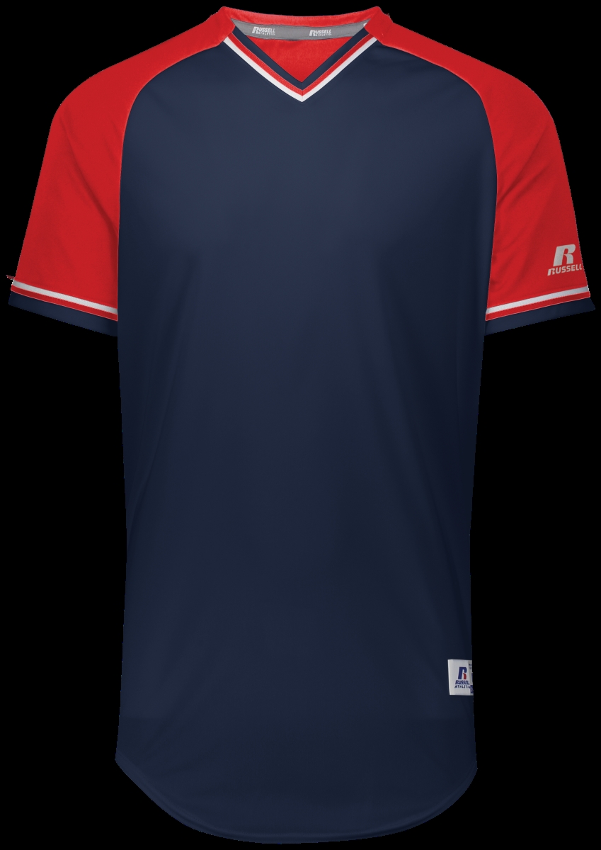 Adult Classic V-Neck Jersey - Navy, True Red & White - 3XL