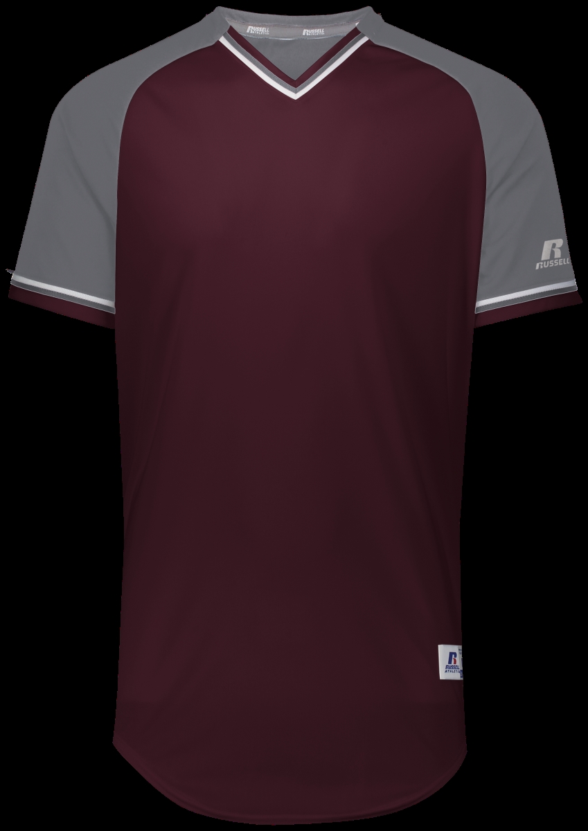 Adult Classic V-Neck Jersey - Maroon, Steel & White - 3XL