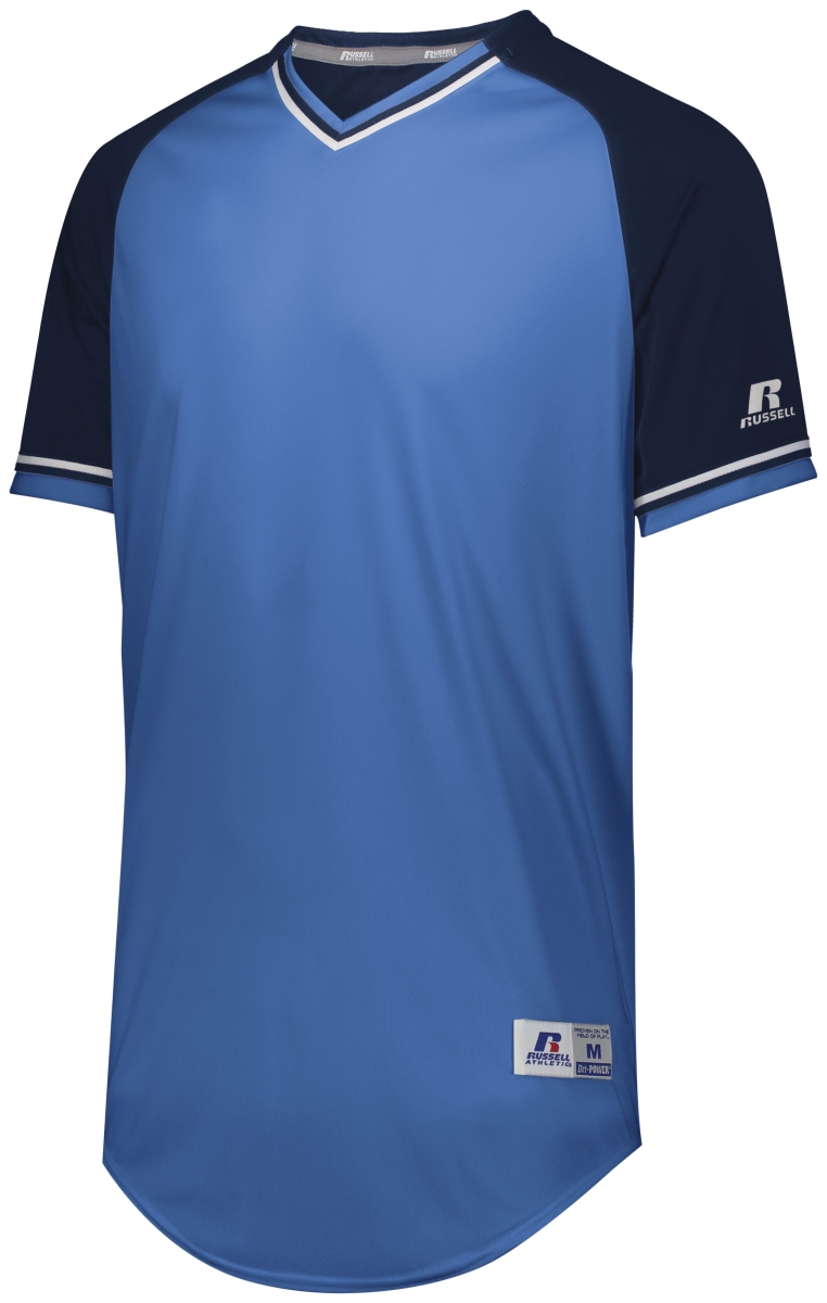 Youth Classic V-Neck Baseball Jersey, Aqua & Black & White - Large