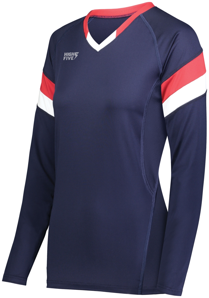 342243.X26.L Girls Truhit Tri-Color Long Sleeve Volleyball Jersey, White & Black & Graphite - Large -  High Five
