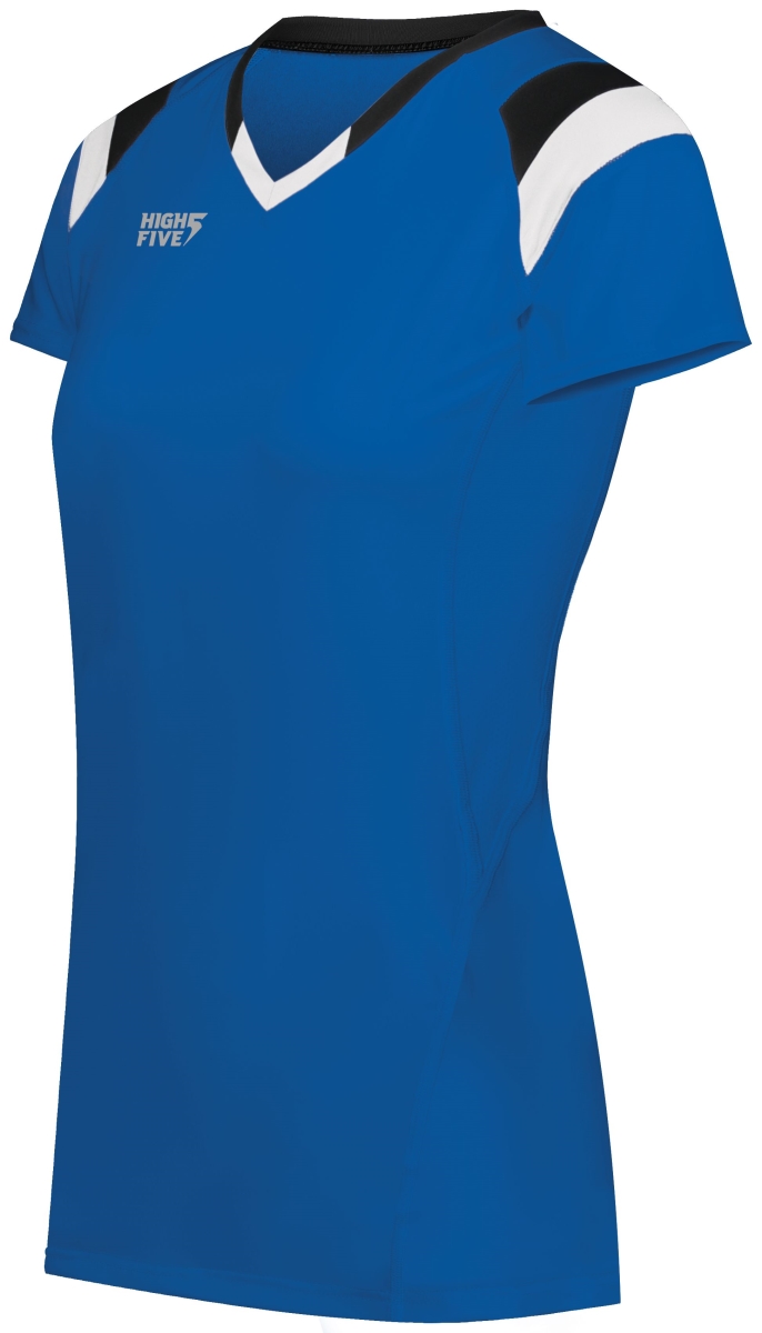 342252.489.2XL Ladies Truhit Tri-Color Short Sleeve Volleyball Jersey, Black & Graphite & White - 2XL -  High Five
