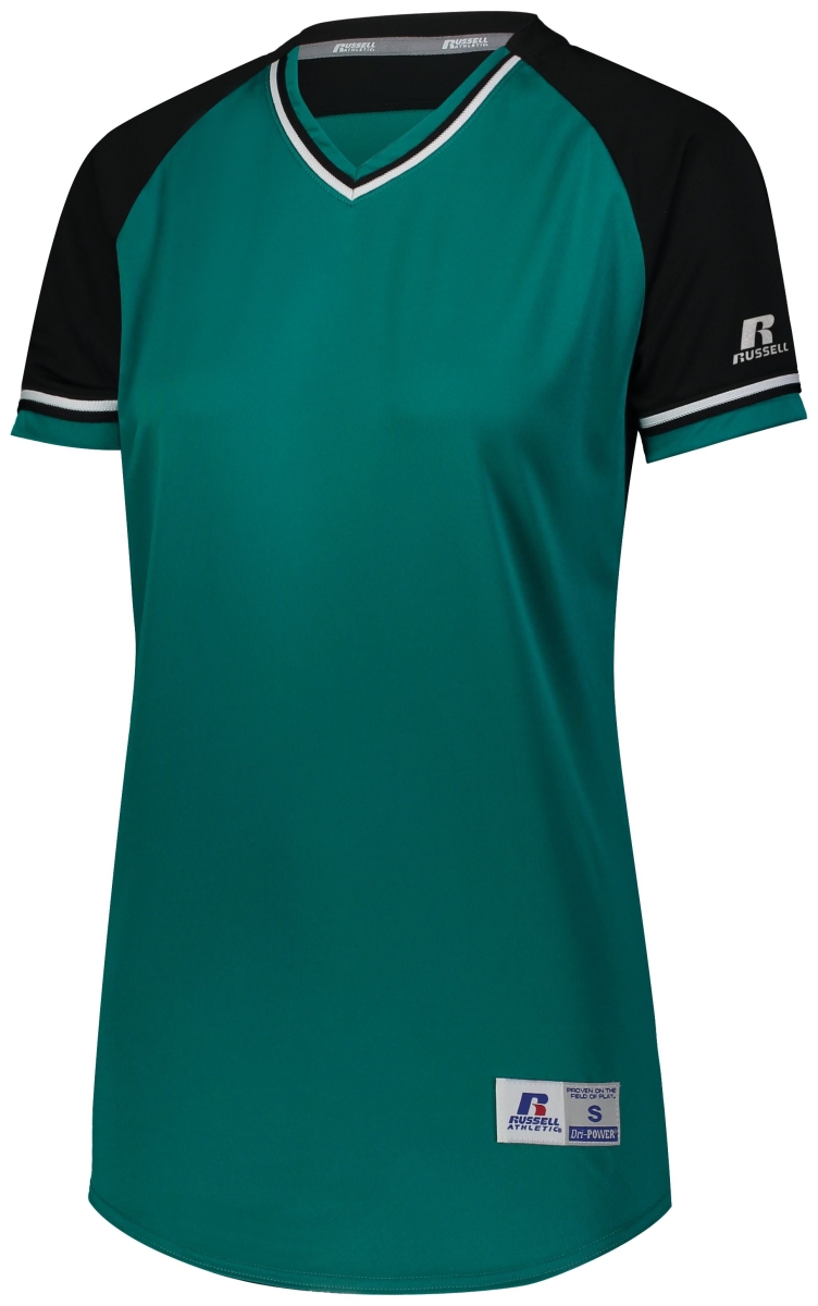 Ladies Classic V-Neck Softball Jersey, Aqua & Black & White - 2XL