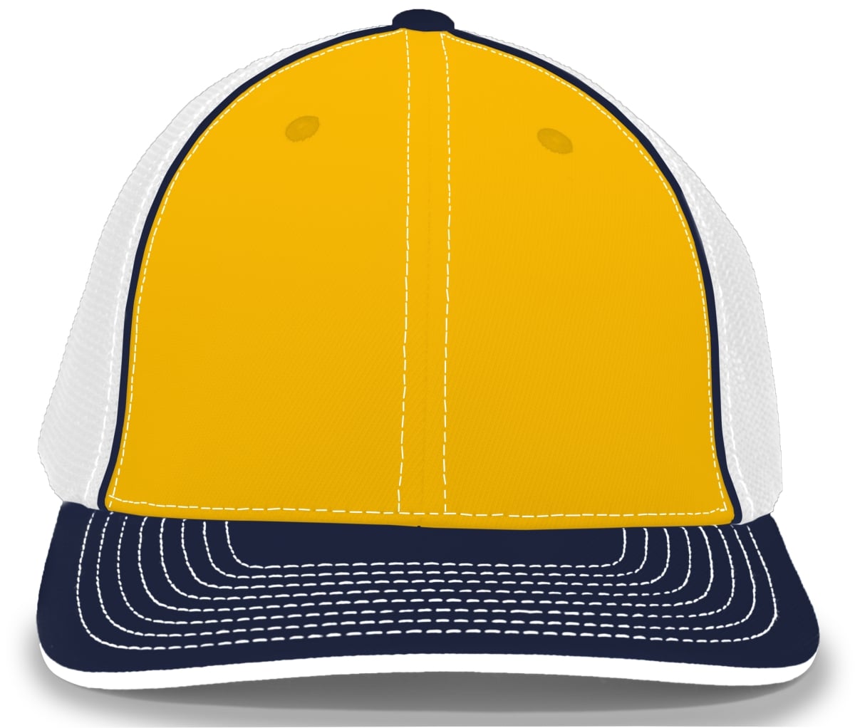 404M.74Q.S-M Trucker Flexfit Cap - Gold, White & Navy - Small & Medium