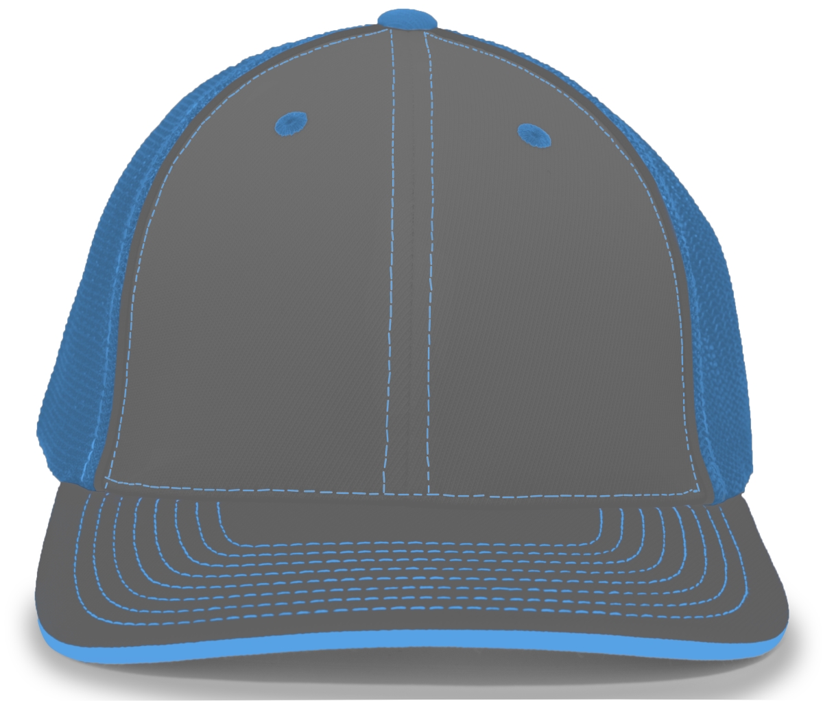404M.23P.L-XL Trucker Flexfit Cap, Graphite & Neon Blue - Large & Extra Large