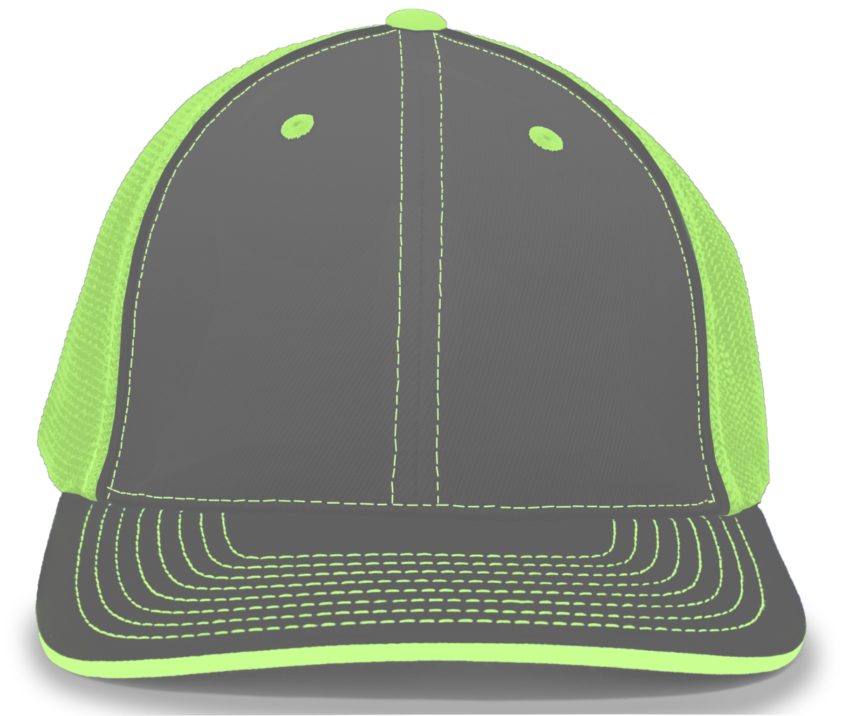 404M.21P.S-M Trucker Flexfit Cap, Graphite & Neon Green - Small & Medium