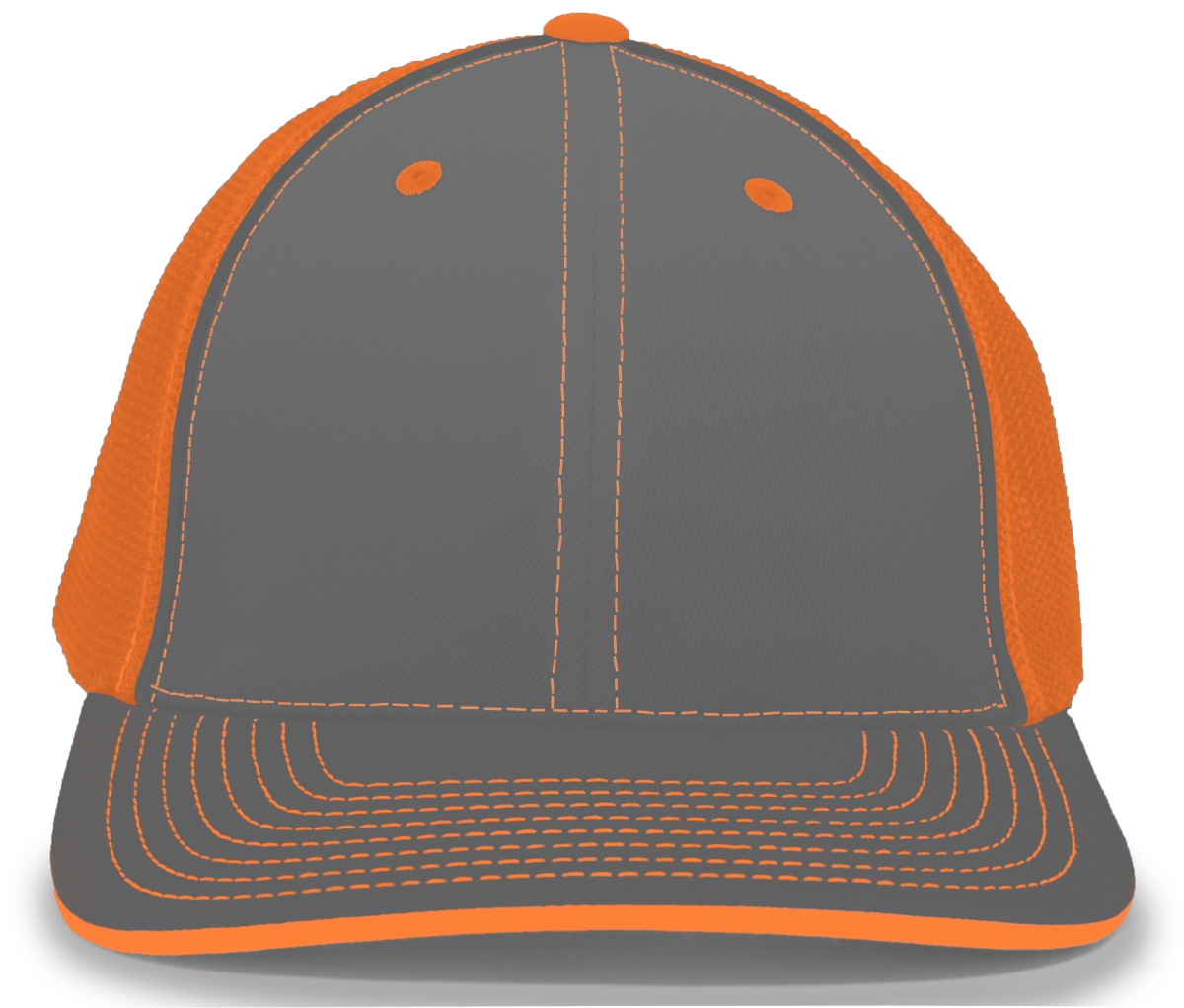 404M.24P.S-M Trucker Flexfit Cap, Graphite & Neon Orange - Small & Medium