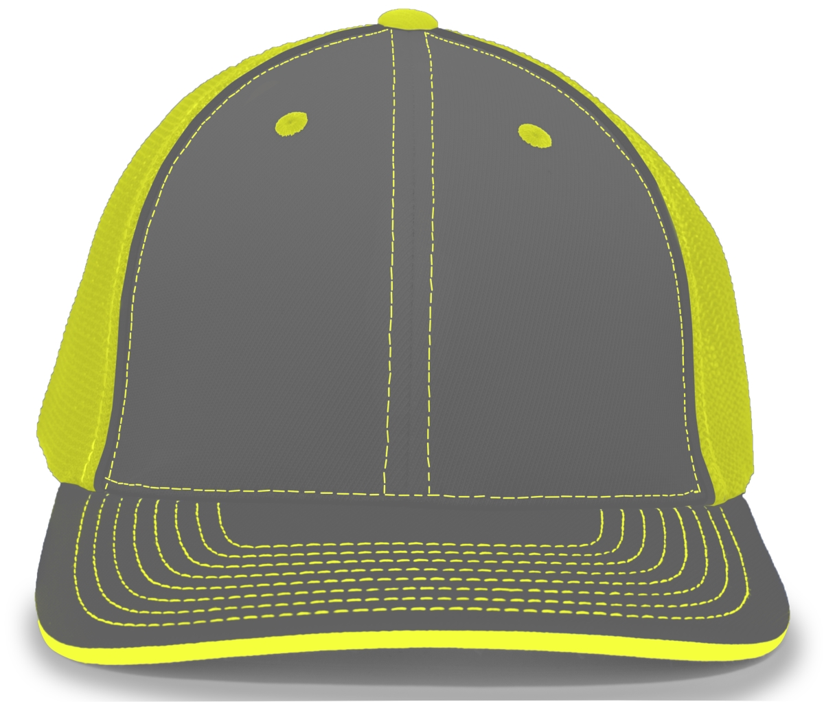 404M.25P.S-M Trucker Flexfit Cap, Graphite & Neon Yellow - Small & Medium