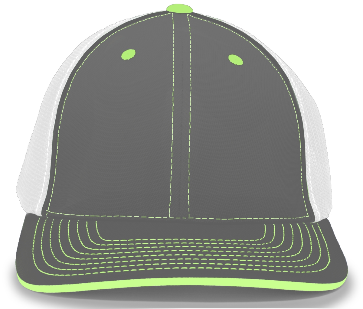 404M.60P.XS Trucker Flexfit Cap - Graphite, White & Neon Green - Extra Small