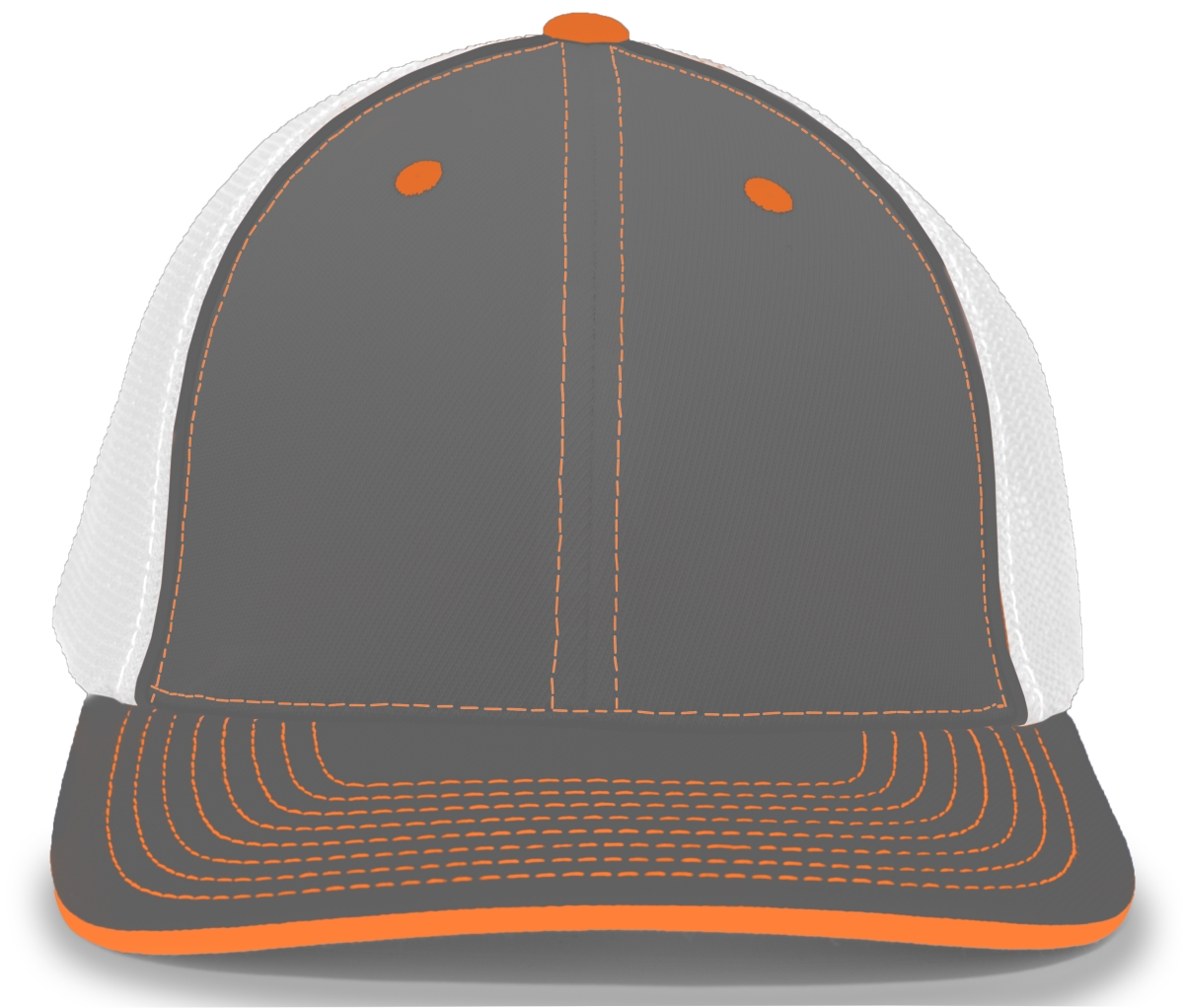 404M.61P.S-M Trucker Flexfit Cap - Graphite, White & Neon Orange - Small & Medium