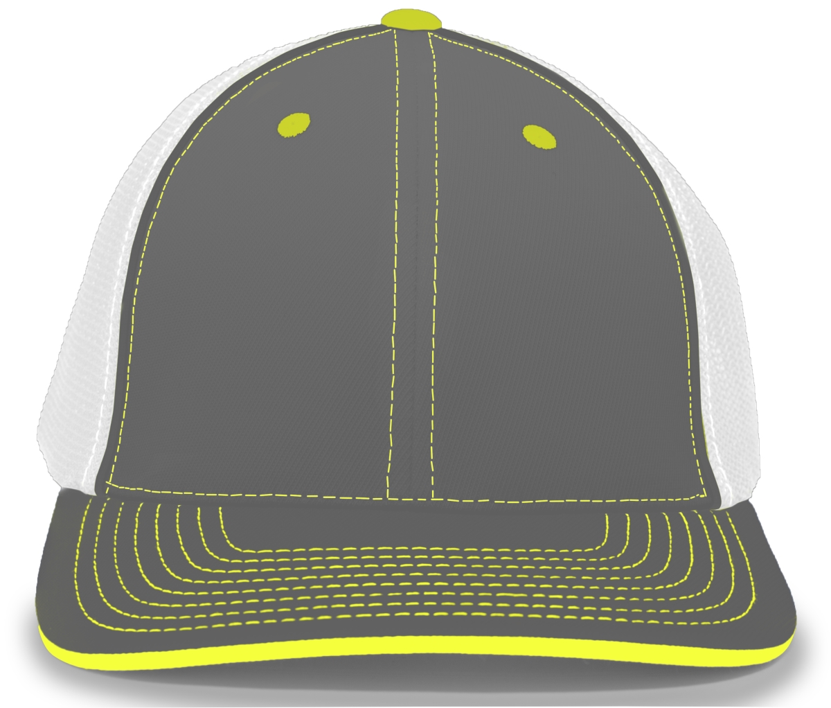 404M Trucker Flexfit Cap - Graphite - White & Neon Yellow - L/XL - Moisture-Wicking