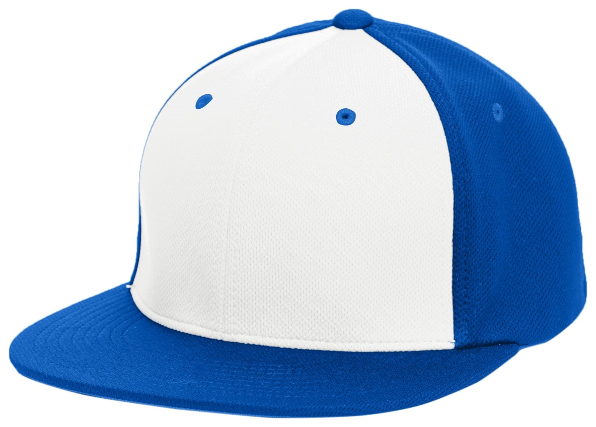 ES342.R57.S-M Premium P-Tec Flexfit Cap, White & Navy & Navy - Small & Medium