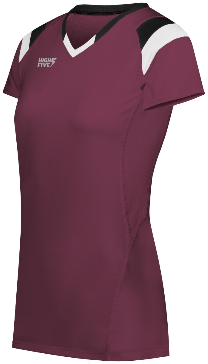 342253.497.M Girls Truhit Tri-Color Short Sleeve Volleyball Jersey, Purple & Black & White - Medium -  High Five