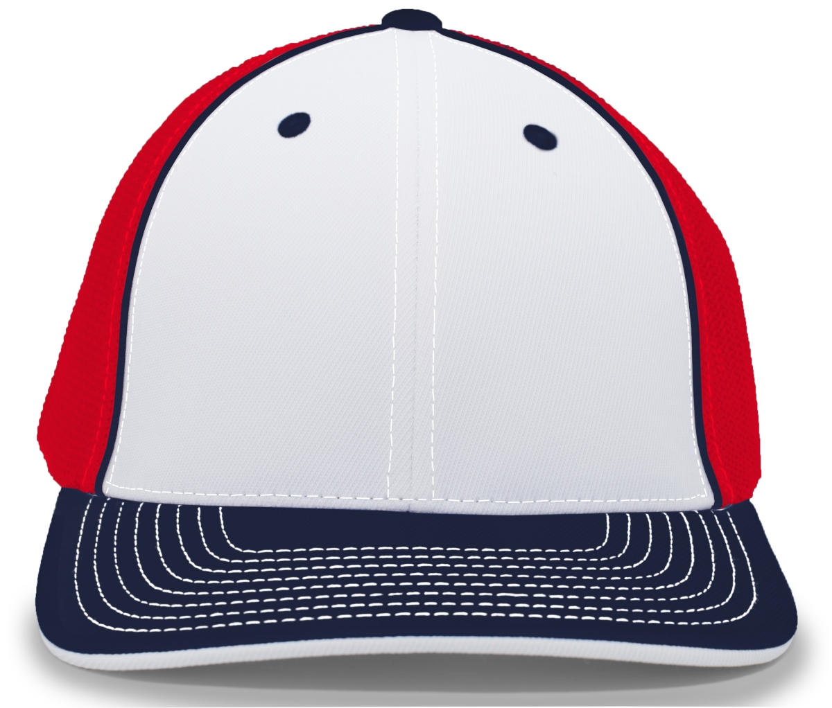 404M.58P.L-XL Trucker Flexfit Cap - White, Red & Navy - Large & Extra Large
