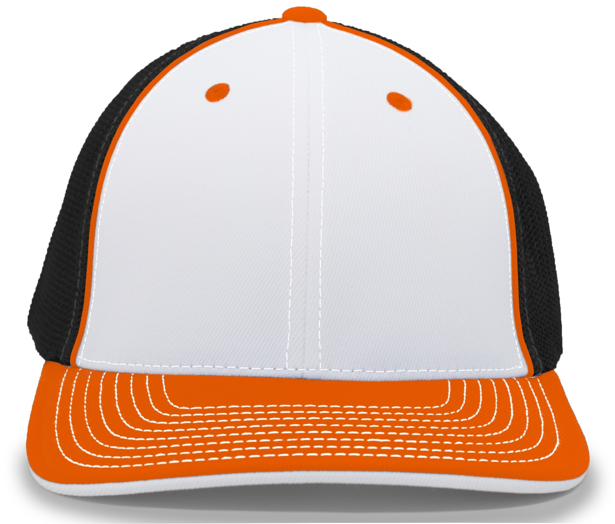 404M.T72.L-XL Trucker Flexfit Cap - White, Black & Orange - Large & Extra Large