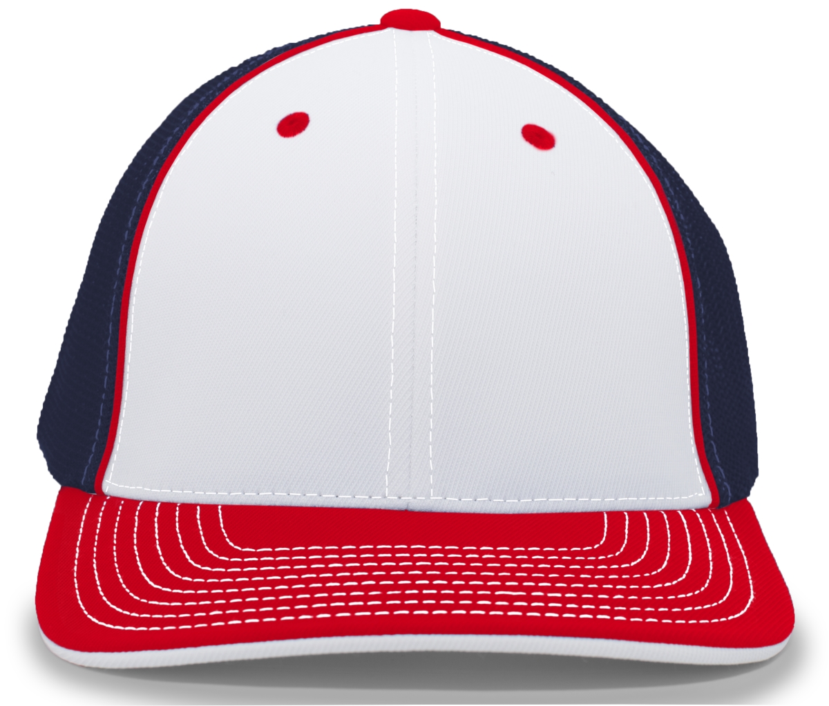 404M.140.S-M Trucker Flexfit Cap - White, Navy & Red - Small & Medium