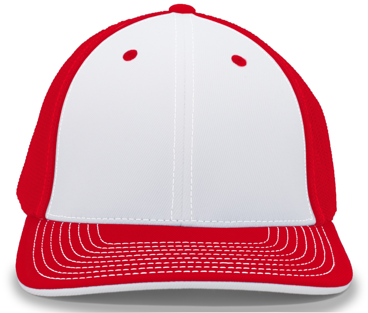 404M.35Q.S-M Trucker Flexfit Cap, White & Red - Small & Medium