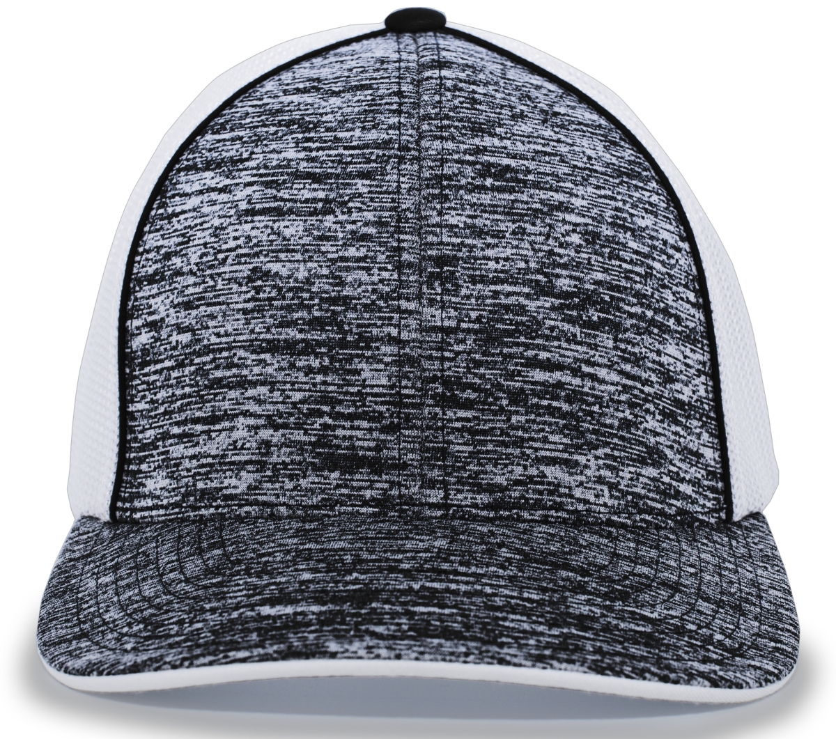406F.41S.L-XL Aggressive Heather Trucker Flexfit Cap, Black Heather & White - Large & Extra Large