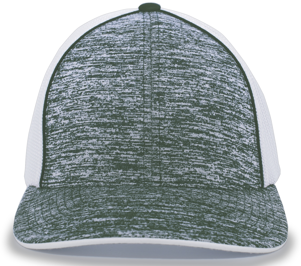 406F.10S.XS Aggressive Heather Trucker Flexfit Cap, Dark Green Heather & White - Extra Small