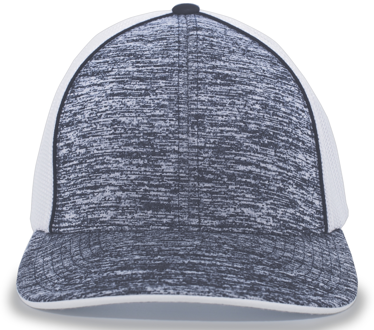 406F.23S.XS Aggressive Heather Trucker Flexfit Cap, Navy Heather & White - Extra Small