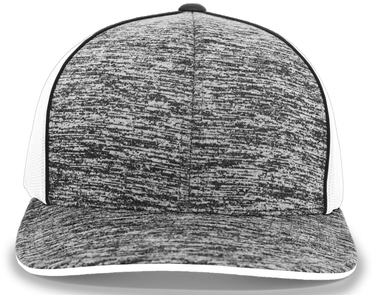 Aggressive Heather Trucker Snapback Cap, Black Heather & White - One Size