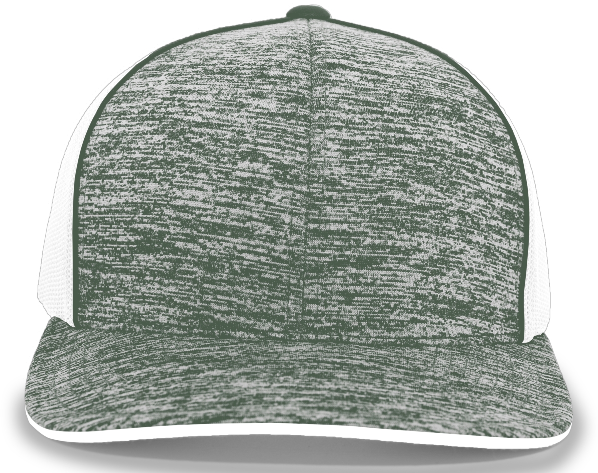 Aggressive Heather Trucker Snapback Cap, Dark Green Heather & White - One Size