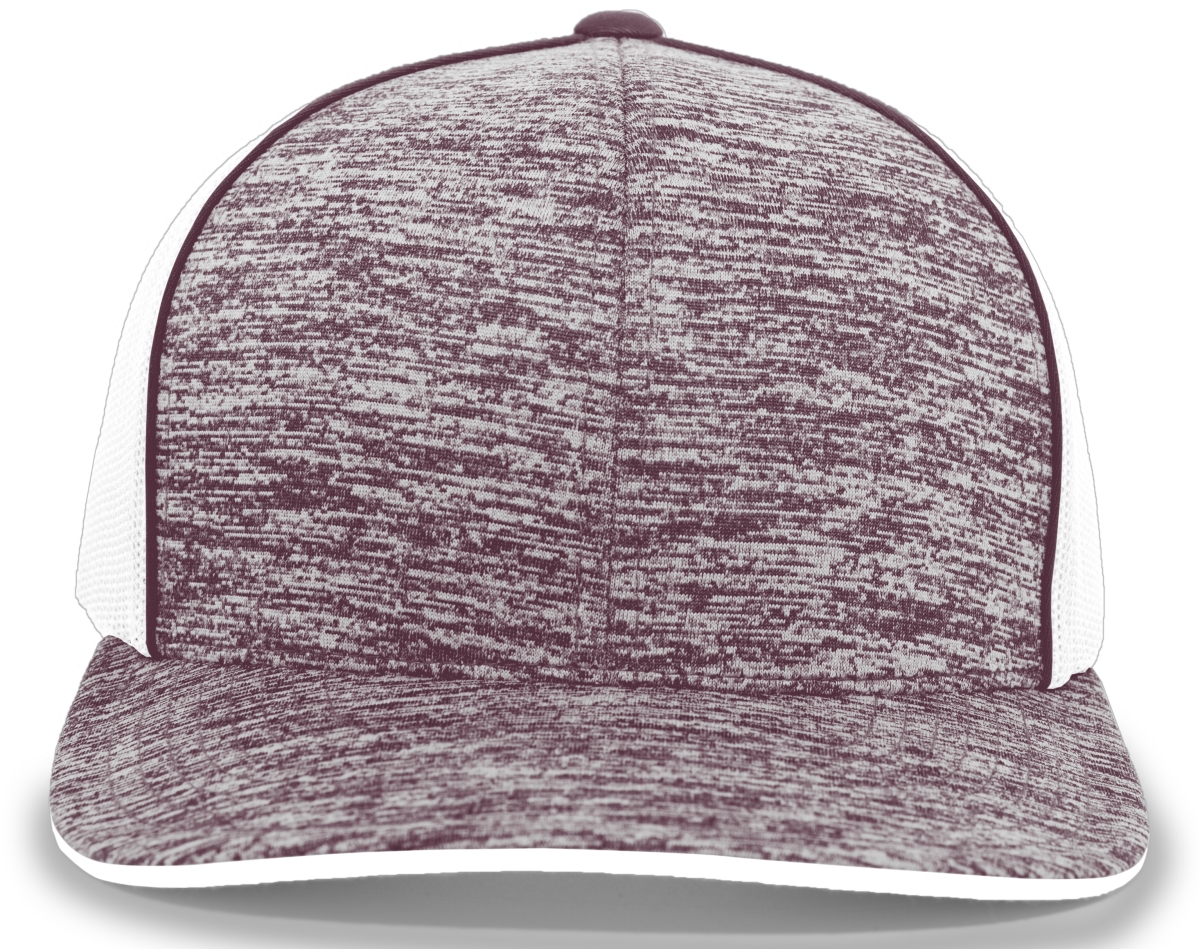 Aggressive Heather Trucker Snapback Cap, Maroon Heather & White - One Size