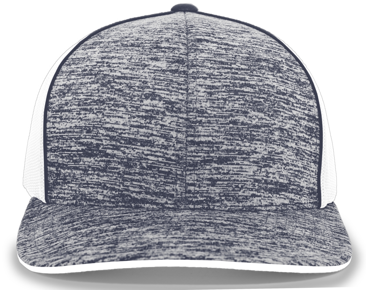 Aggressive Heather Trucker Snapback Cap, Navy Heather & White - One Size