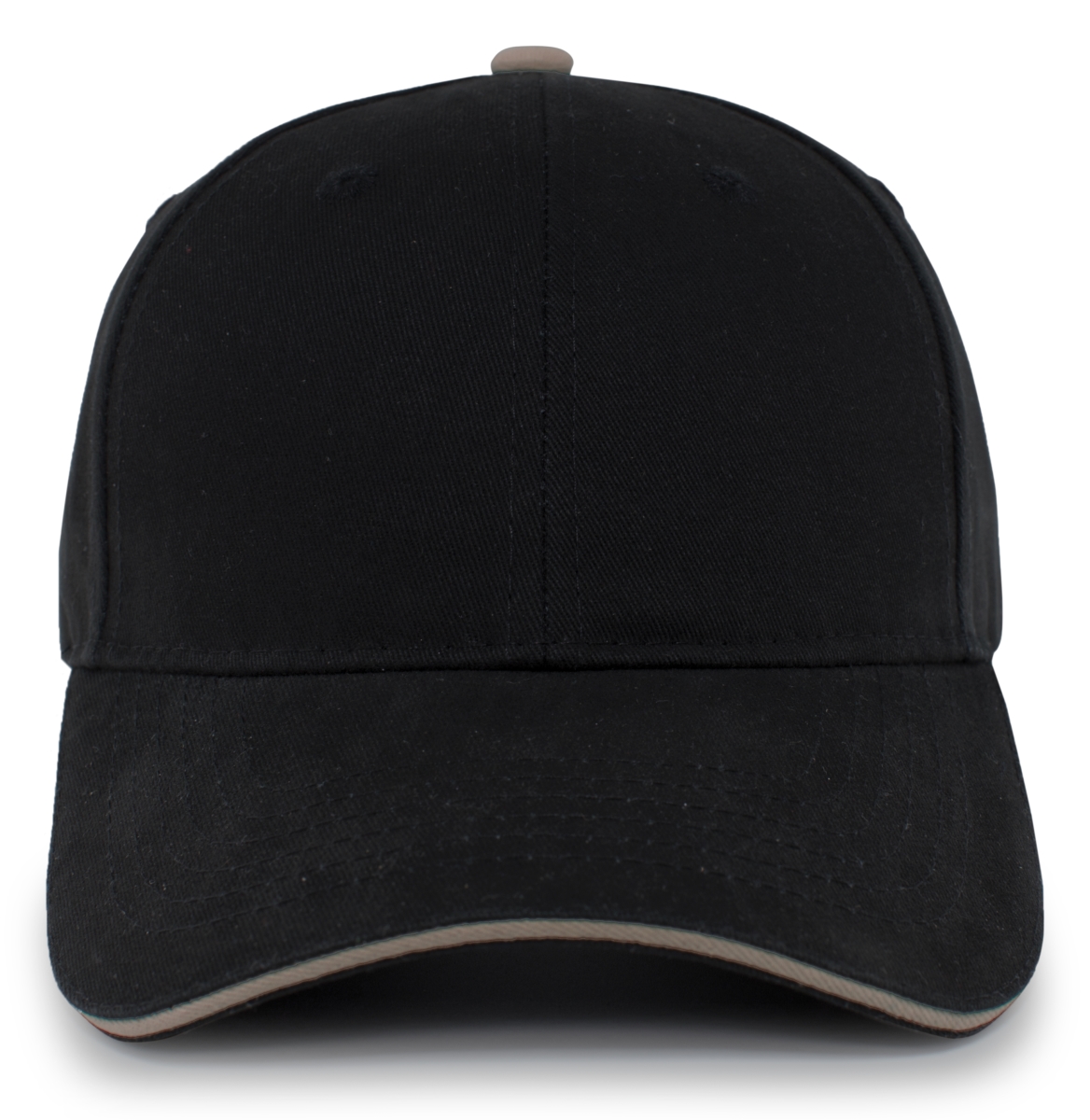 Brushed Twill Cap with Sandwich Bill, Black & Khaki - One Size