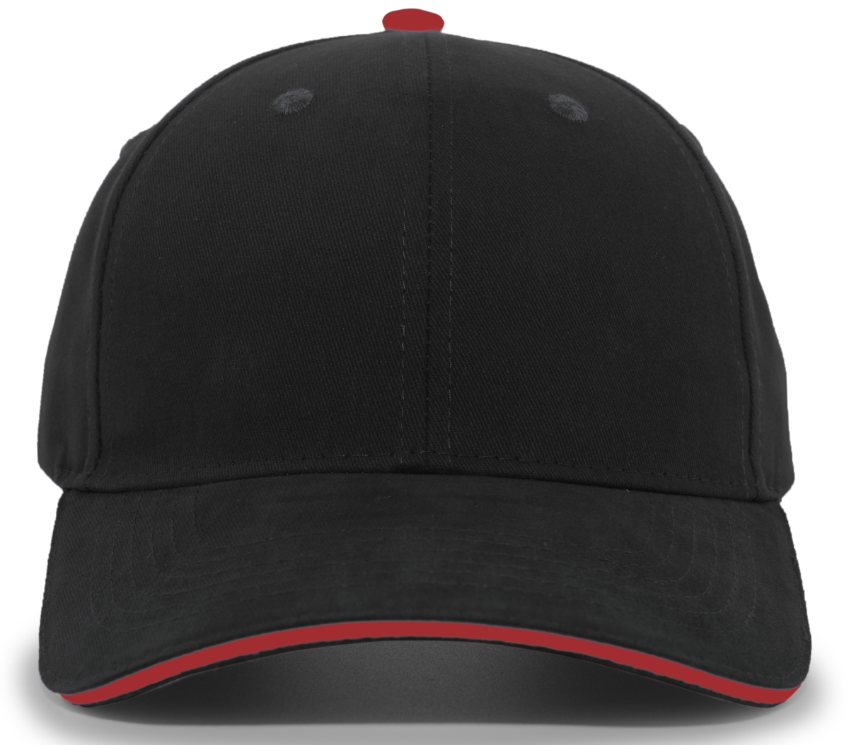 Brushed Twill Cap with Sandwich Bill, Black & Red - One Size